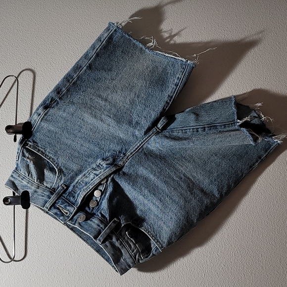 PACSUN 24 CASUAL HIGH RISE STRAIGHT LEG BUTTON FLY CUT OFF DENIM BLUE JEAN SHORT - Picture 14 of 14